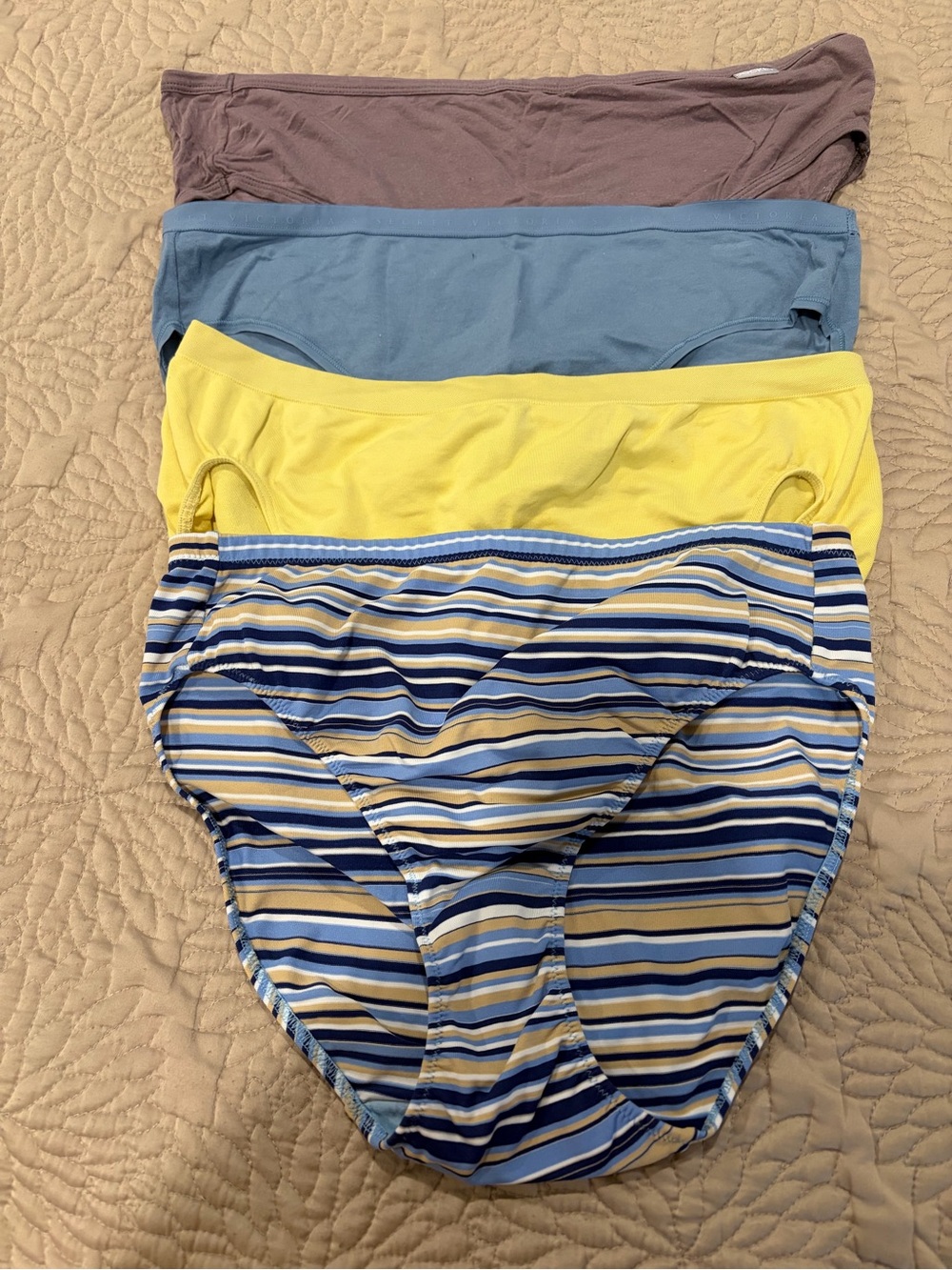 Victoria's Secret Hiphuggers and Briefs Grey, Blue, Yellow, Striped EUC